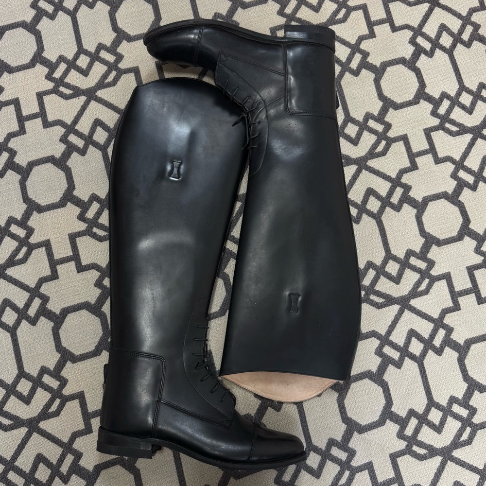 The Effingham by Bond Boot Black Leather Equestrian Lace Tall Riding Boots Sz 8 - Picture 4 of 17